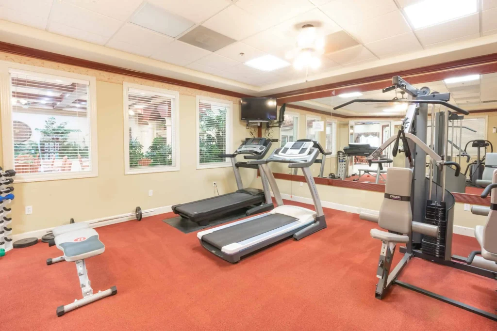 Fully equipped fitness center at Carefree Senior Living at North Natomas