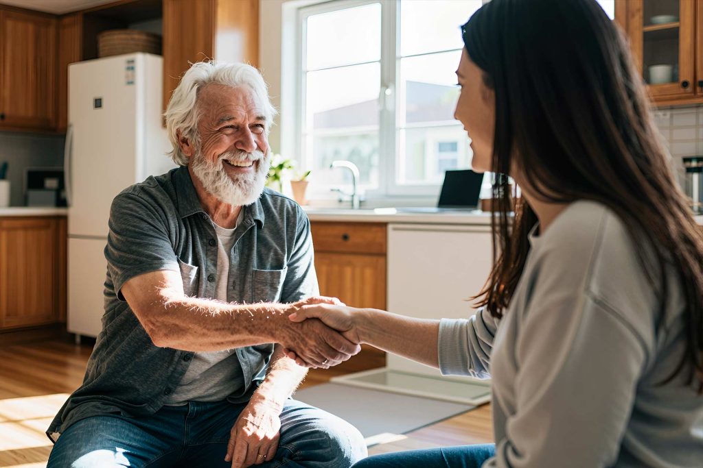 A care advisor answering a family's questions