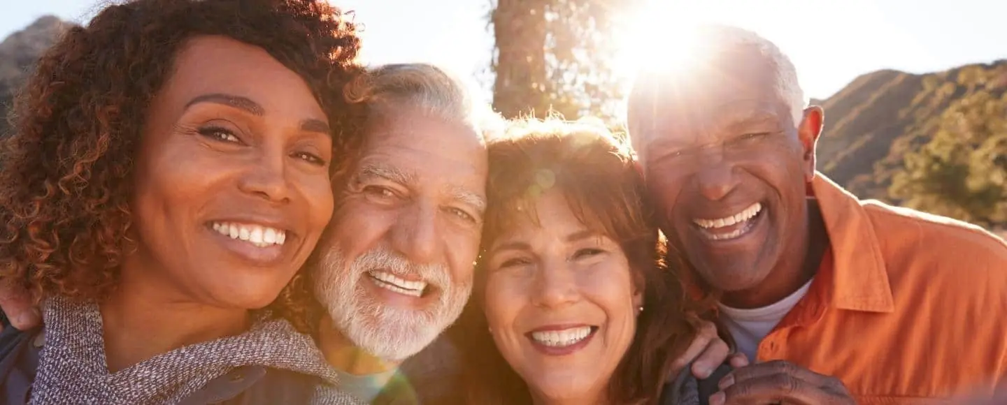 Group of senior friends hiking together