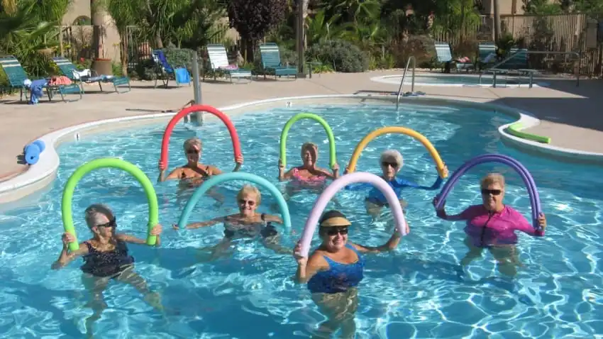 Residents enjoying the year-round heated pool