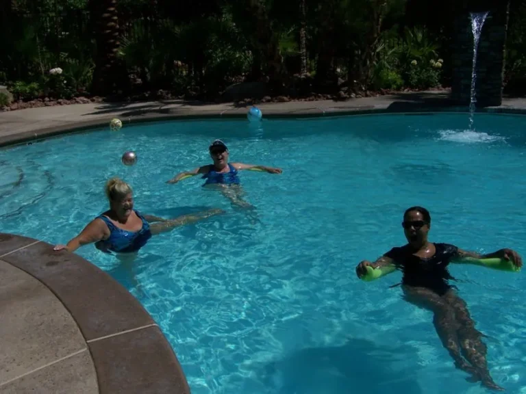 Water aerobics in the heated pool