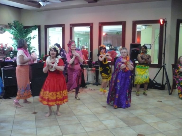 Residents enjoying the community luau
