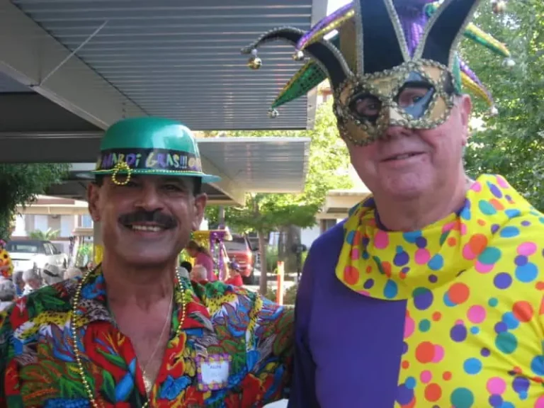 Mardi Gras celebration with beads and masks