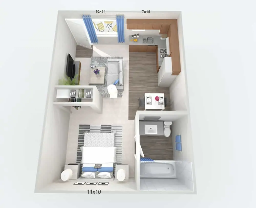 Studio One Bedroom floorplan — studio, 1 bath, 455 sq. ft. at Carefree North Natomas in Sacramento