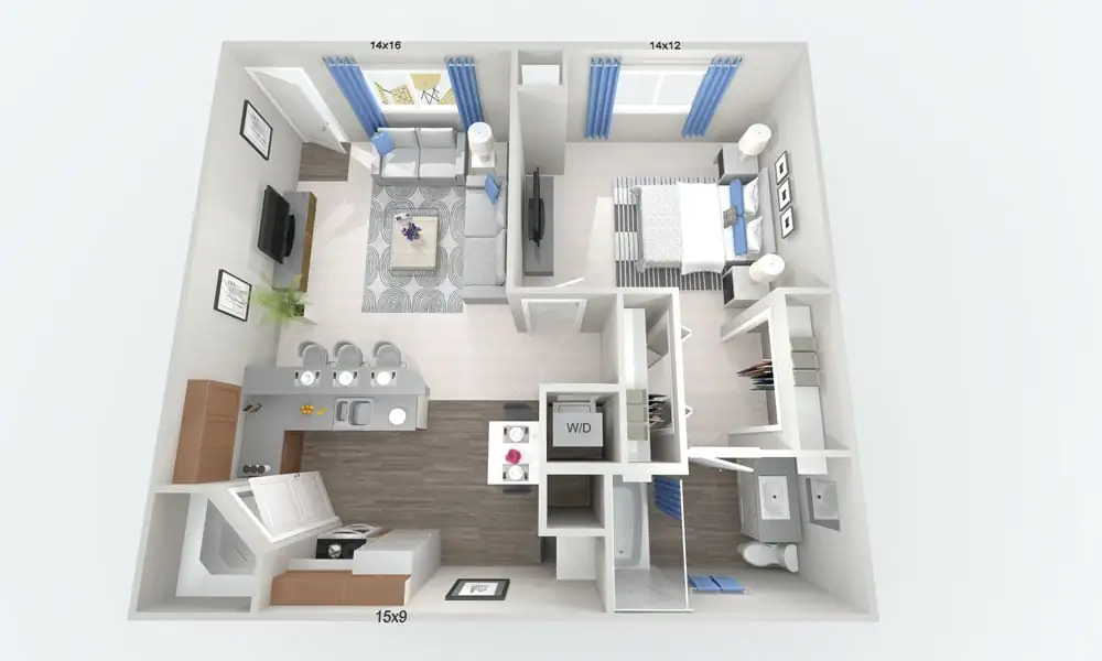 Deluxe One Bedroom floorplan — 1-bedroom, 1 bath, 754 sq. ft. at Carefree North Natomas in Sacramento
