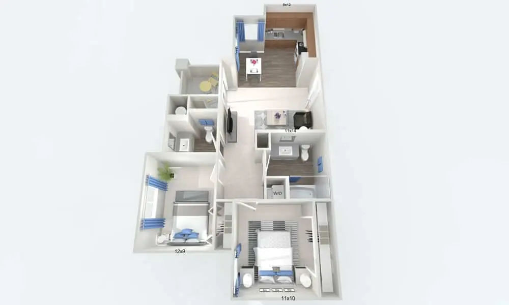 Small Two Bedroom with Patio floorplan — 2-bedroom, 1.5 bath, 764 sq. ft. at Carefree North Natomas in Sacramento