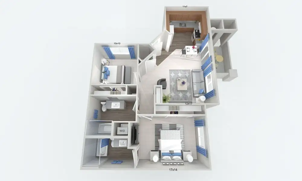Large Two Bedroom with Patio floorplan — 2-bedroom, 2 bath, 880 sq. ft. at Carefree North Natomas in Sacramento