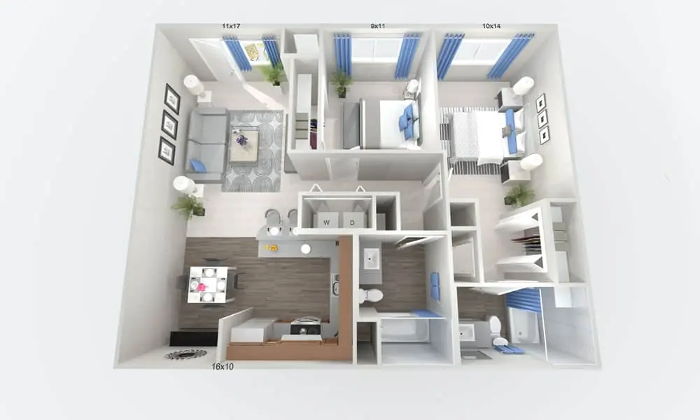 Deluxe Two Bedroom floorplan — 2-bedroom, 2 bath, 942 sq. ft. at Carefree North Natomas in Sacramento