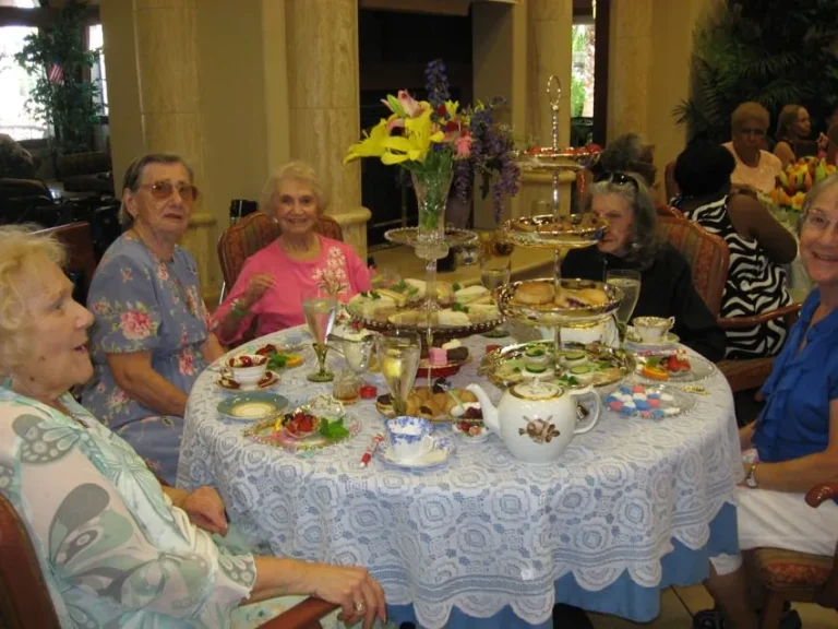 Residents dressed up for a community party