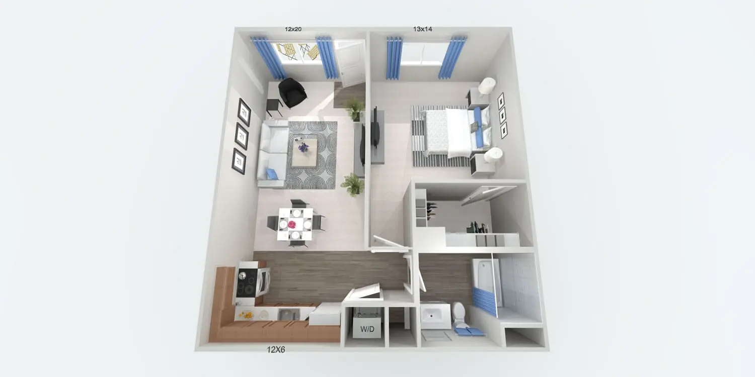 Small One Bedroom floorplan — 1-bedroom, 1 bath, 714 sq. ft. at The Willows in Las Vegas