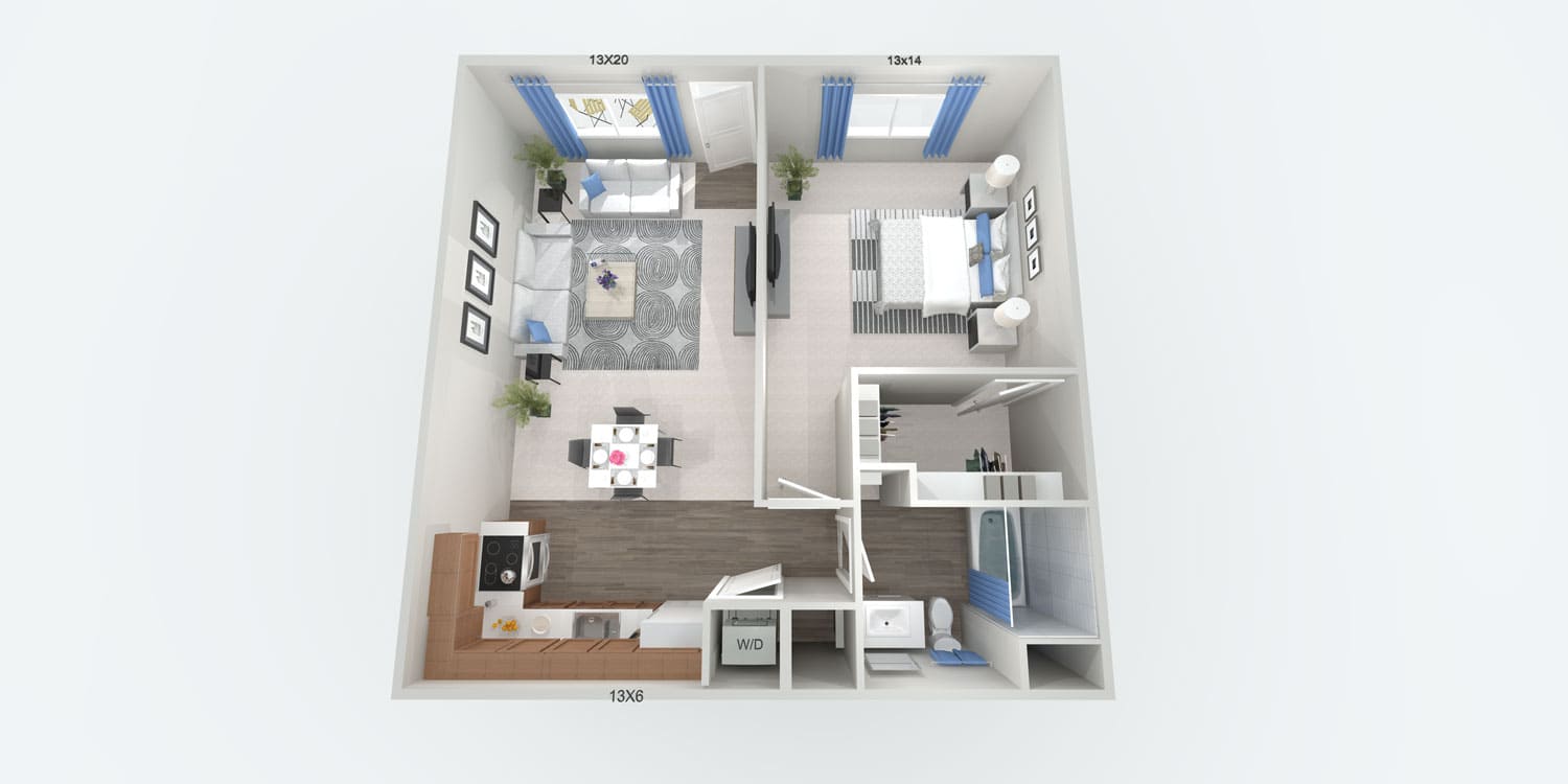 Large One Bedroom floorplan — 1-bedroom, 1 bath, 762 sq. ft. at The Willows in Las Vegas