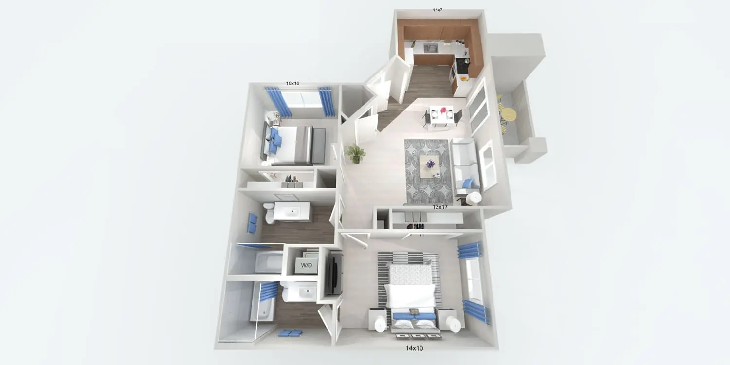 Small Two Bedroom with Patio floorplan — 2-bedroom, 2 bath, 883 sq. ft. at The Willows in Las Vegas